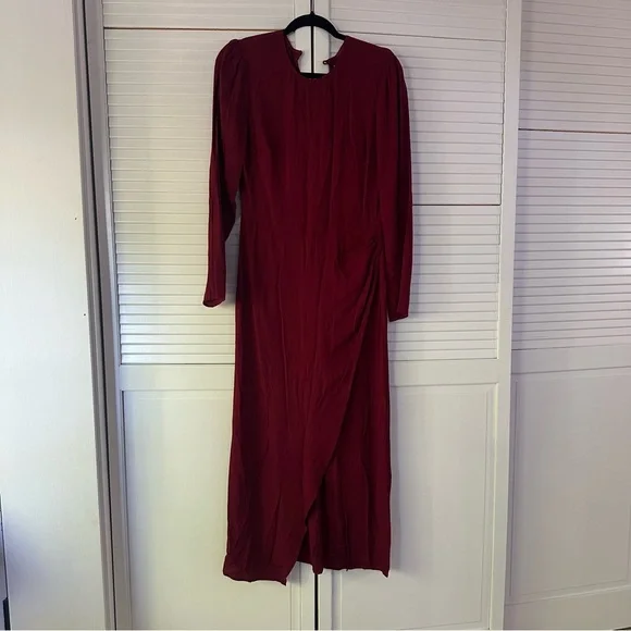 Reformation Celeste Long Sleeve Slit Ruched Midi Dress - Picture 2 of 3